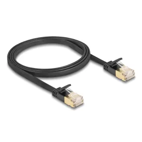   Delock RJ45 hálózati kábel Cat.6A apa - apa robosztus csatlakozóval és Cat.7 nyers lapos kábellel U/FTP 1 m, fekete (DL-80345)