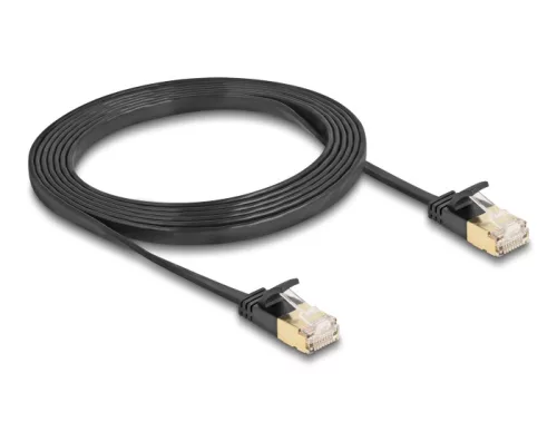 Delock RJ45 hálózati kábel Cat.6A apa - apa robosztus csatlakozóval és Cat.7 nyers lapos kábellel U/FTP 2 m, fekete (DL-80346)