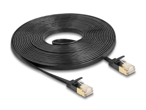 Delock RJ45 hálózati kábel Cat.6A apa - apa robosztus csatlakozóval és Cat.7 nyers lapos kábellel U/FTP 5 m, fekete (DL-80348)