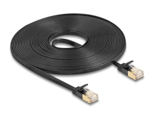Delock RJ45 hálózati kábel Cat.6A apa - apa robosztus csatlakozóval és Cat.7 nyers lapos kábellel U/FTP 7,5 m, fekete (DL-80349)