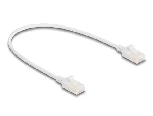 Delock RJ45 hálózati kábel Cat.6A apa   apa robosztus csatlakozóval ipari felhasználásra U/UTP Slim 0,3 m, fehér (DL-80357)
