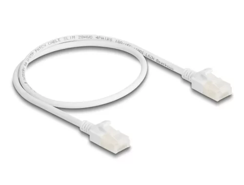 Delock RJ45 hálózati kábel Cat.6A apa   apa robosztus csatlakozóval ipari felhasználásra U/UTP Slim 0,5 m, fehér (DL-80358)