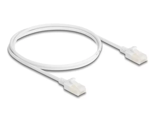 Delock RJ45 hálózati kábel Cat.6A apa   apa robosztus csatlakozóval ipari felhasználásra U/UTP Slim 1 m, fehér (DL-80359)