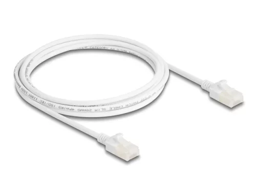 Delock RJ45 hálózati kábel Cat.6A apa   apa robosztus csatlakozóval ipari felhasználásra U/UTP Slim 2 m, fehér (DL-80360)