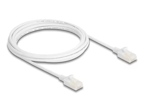 Delock RJ45 hálózati kábel Cat.6A apa   apa robosztus csatlakozóval ipari felhasználásra U/UTP Slim 3 m, fehér (DL-80361)