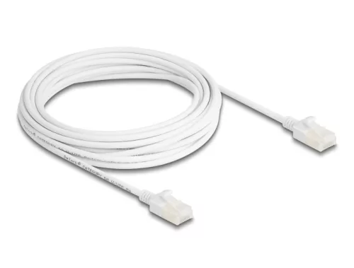 Delock RJ45 hálózati kábel Cat.6A apa   apa robosztus csatlakozóval ipari felhasználásra U/UTP Slim 5 m, fehér (DL-80362)
