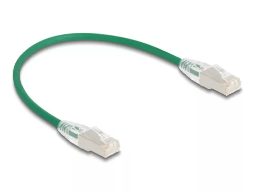 Delock RJ45 hálózati kábel Cable Cat.6A apa   apa hajlított csatlakozóval U/FTP Slim 0,3 m, zöld (DL-80363)