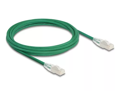 Delock RJ45 hálózati kábel Cable Cat.6A apa   apa hajlított csatlakozóval U/FTP Slim 3 m, zöld (DL-80367)
