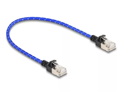 Delock RJ45 hálózati kábel fonott borítással Cat.6A U/FTP Slim, 0,3 m, kék (DL-80375)
