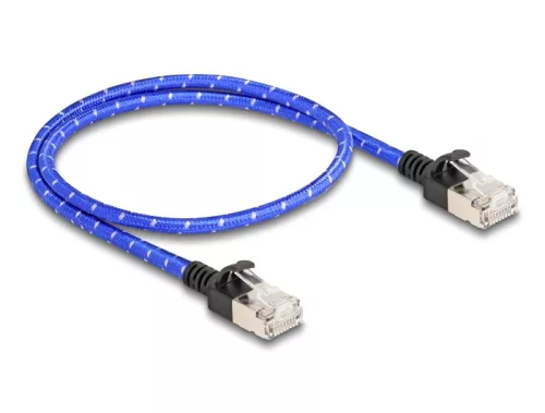 Delock RJ45 hálózati kábel fonott borítással Cat.6A U/FTP Slim, 0,5 m, kék (DL-80376)