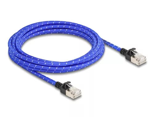 Delock RJ45 hálózati kábel fonott borítással Cat.6A U/FTP Slim, 3 m, kék (DL-80379)