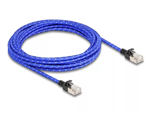 Delock RJ45 hálózati kábel fonott borítással Cat.6A U/FTP Slim, 5 m, kék (DL-80380)