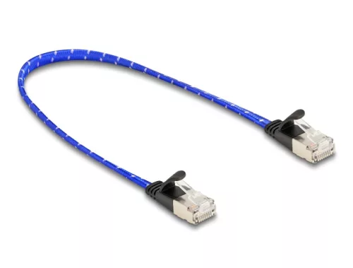 Delock RJ45 lapos hálózati kábel fonott borítással Cat.6A U/FTP 0,3 m, kék (DL-80381)