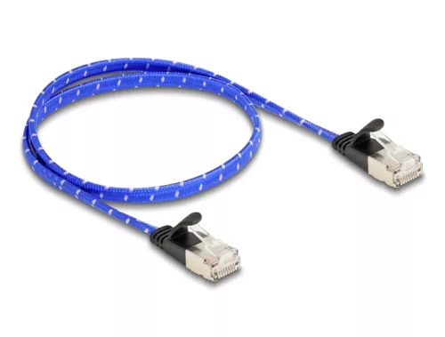 Delock RJ45 lapos hálózati kábel fonott borítással Cat.6A U/FTP 0,5 m, kék (DL-80382)