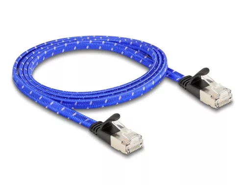Delock RJ45 lapos hálózati kábel fonott borítással Cat.6A U/FTP 1 m, kék (DL-80383)
