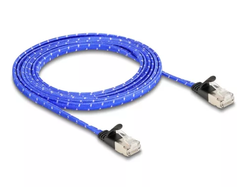 Delock RJ45 lapos hálózati kábel fonott borítással Cat.6A U/FTP 2 m, kék (DL-80384)