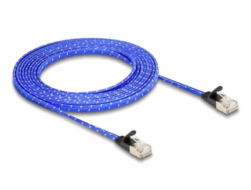 Delock RJ45 lapos hálózati kábel fonott borítással Cat.6A U/FTP 3 m, kék (DL-80385)