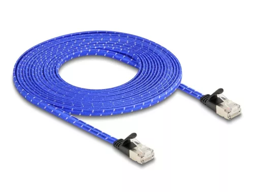 Delock RJ45 lapos hálózati kábel fonott borítással Cat.6A U/FTP 5 m, kék (DL-80386)