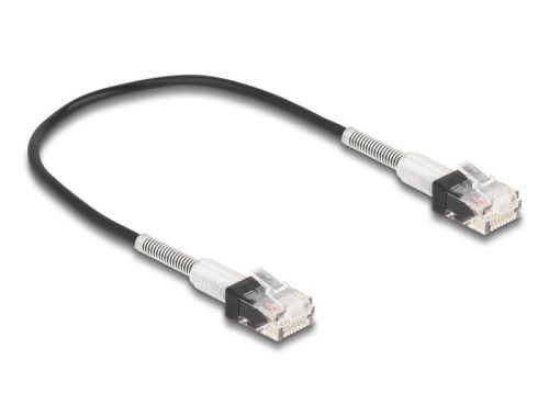 Delock RJ45 hálózati kábel dupla hajlítás védelemmel Cat.6A UTP Slim 0,3 m, fekete