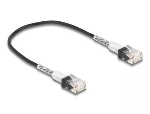 Delock RJ45 hálózati kábel dupla hajlítás védelemmel Cat.6A UTP Slim 0,3 m, fekete (DL-80387)
