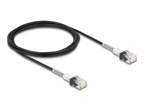 Delock RJ45 hálózati kábel dupla hajlítás védelemmel Cat.6A UTP Slim 2 m, fekete (DL-80390)