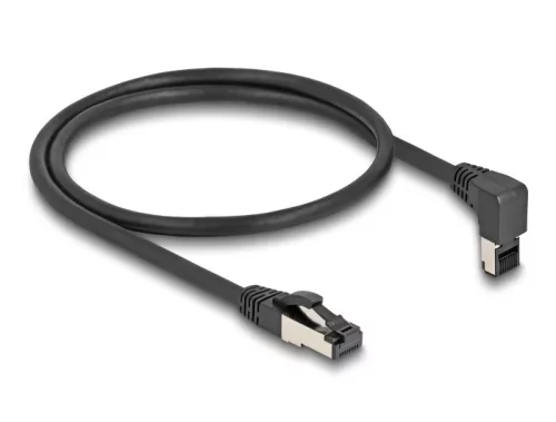 Delock RJ45 hálózati kábel Cat.8.1 S/FTP 90  fokban felfelé hajló / egyenes 0,5 m fekete (DL-80393)