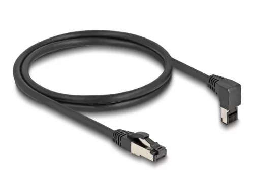Delock RJ45 hálózati kábel Cat.8.1 S/FTP 90  fokban felfelé hajló / egyenes 1 m fekete (DL-80394)