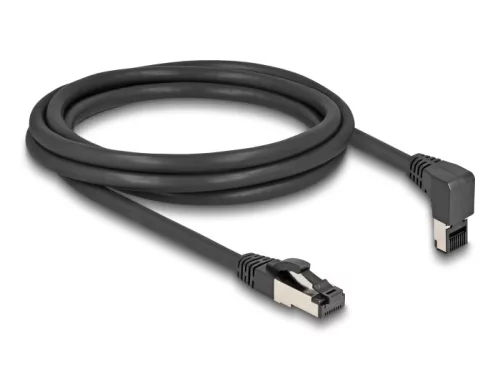 Delock RJ45 hálózati kábel Cat.8.1 S/FTP 90  fokban felfelé hajló / egyenes 2 m fekete (DL-80395)