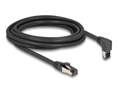 Delock RJ45 hálózati kábel Cat.8.1 S/FTP 90  fokban felfelé hajló / egyenes 3 m fekete (DL-80396)