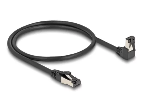 Delock RJ45 hálózati kábel Cat.8.1 S/FTP 90  fokban lefelé hajló / egyenes 0,5 m fekete (DL-80399)