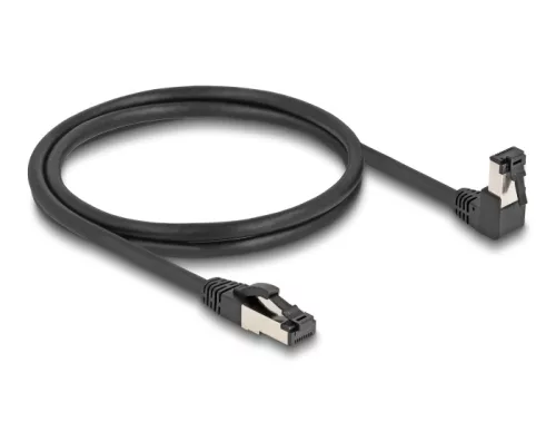 Delock RJ45 hálózati kábel Cat.8.1 S/FTP 90  fokban lefelé hajló / egyenes 1 m fekete (DL-80400)