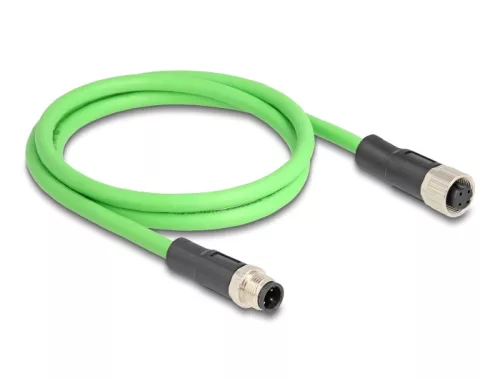 Delock Kábel M12 D kódolt 4 tűs apa - anya PUR (TPU) 1 m (DL-80406)