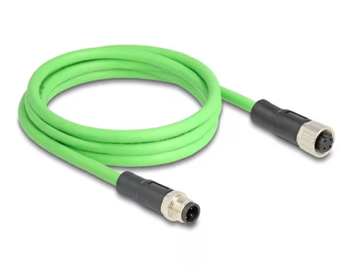 Delock Kábel M12 D kódolt 4 tűs apa - anya PUR (TPU) 2 m (DL-80407)