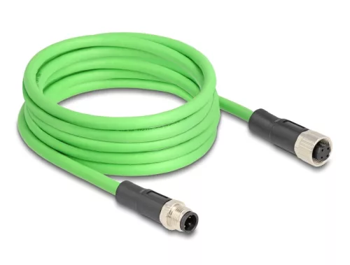 Delock Kábel M12 D kódolt 4 tűs apa - anya PUR (TPU) 5 m (DL-80409)