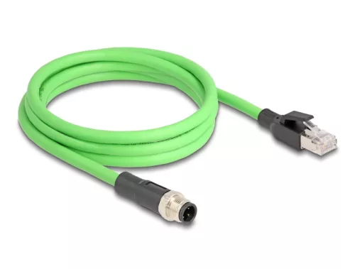 Delock Kábel M12 D kódolt 4 tűs apa - RJ45 apa PUR (TPU) 2 m (DL-80427)