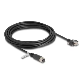   Delock M12 kábel A-kódú 8 tűs anya - RJ45 apa csavarokkal Cat.5e FTP 5 m hosszú fekete (DL-80430)