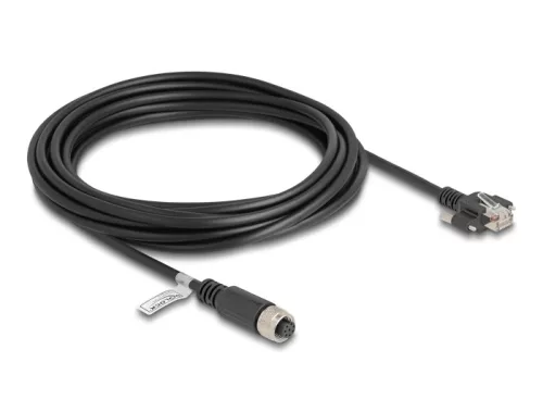 Delock M12 kábel A-kódú 8 tűs anya - RJ45 apa csavarokkal Cat.5e FTP 5 m hosszú fekete (DL-80430)