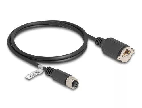 Delock M12 kábel A-kódú 8 tűs anya - RJ45 anya Cat.5e FTP installálásához 1 m, fekete (DL-80433)