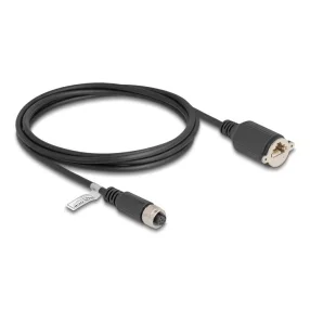   Delock M12 kábel A-kódú 8 tűs anya - RJ45 anya Cat.5e FTP installálásához 2 m, fekete (DL-80435)