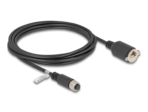 Delock M12 kábel A-kódú 8 tűs anya - RJ45 anya Cat.5e FTP installálásához 3 m, fekete (DL-80438)