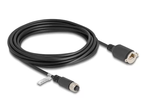 Delock M12 kábel A-kódú 8 tűs anya - RJ45 anya Cat.5e FTP installálásához 5 m, fekete (DL-80440)