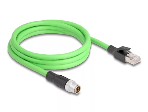 Delock Kábel M12 X kódolt 8 tűs apa - RJ45 apa PUR (TPU) 2 m (DL-80442)