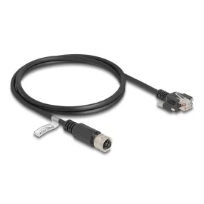   Delock M12 kábel D-kódú 4 tűs anya - RJ45 apa csavarokkal Cat.5e FTP 1 m hosszú fekete (DL-80443)