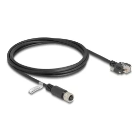   Delock M12 kábel D-kódú 4 tűs anya - RJ45 apa csavarokkal Cat.5e FTP 2 m hosszú fekete (DL-80445)