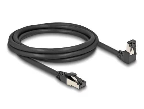 Delock RJ45 hálózati kábel Cat.8.1 S/FTP 90  fokban lefelé hajló / egyenes 2 m fekete (DL-80446)