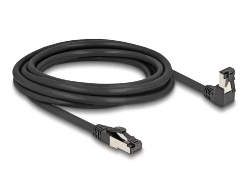 Delock RJ45 hálózati kábel Cat.8.1 S/FTP 90  fokban lefelé hajló / egyenes 3 m fekete (DL-80447)