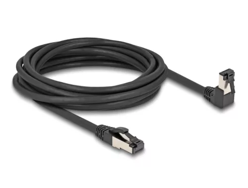 Delock RJ45 hálózati kábel Cat.8.1 S/FTP 90  fokban lefelé hajló / egyenes 5 m fekete (DL-80448)