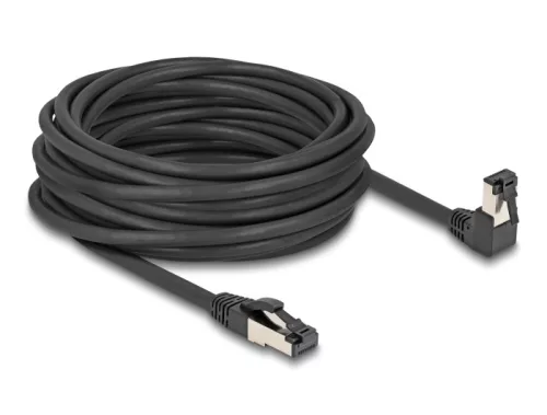 Delock RJ45 hálózati kábel Cat.8.1 S/FTP 90  fokban lefelé hajló / egyenes 10 m fekete (DL-80449)