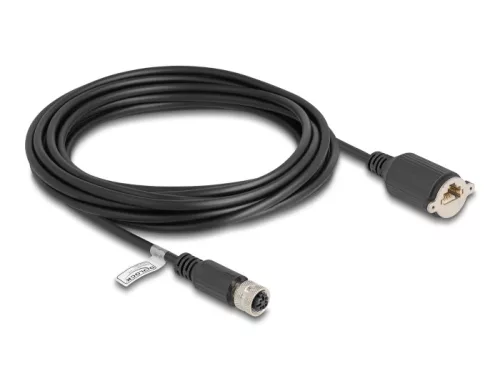 Delock M12 kábel D-kódú 4 tűs anya - RJ45 anya Cat.5e FTP installálásához 5 m, fekete (DL-80455)