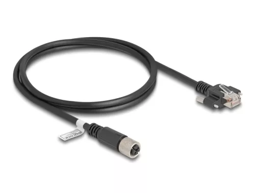 Delock M12 kábel X-kódú 8 tűs anya - RJ45 apa csavarokkal Cat.6A S/FTP 1 m hosszú fekete (DL-80456)